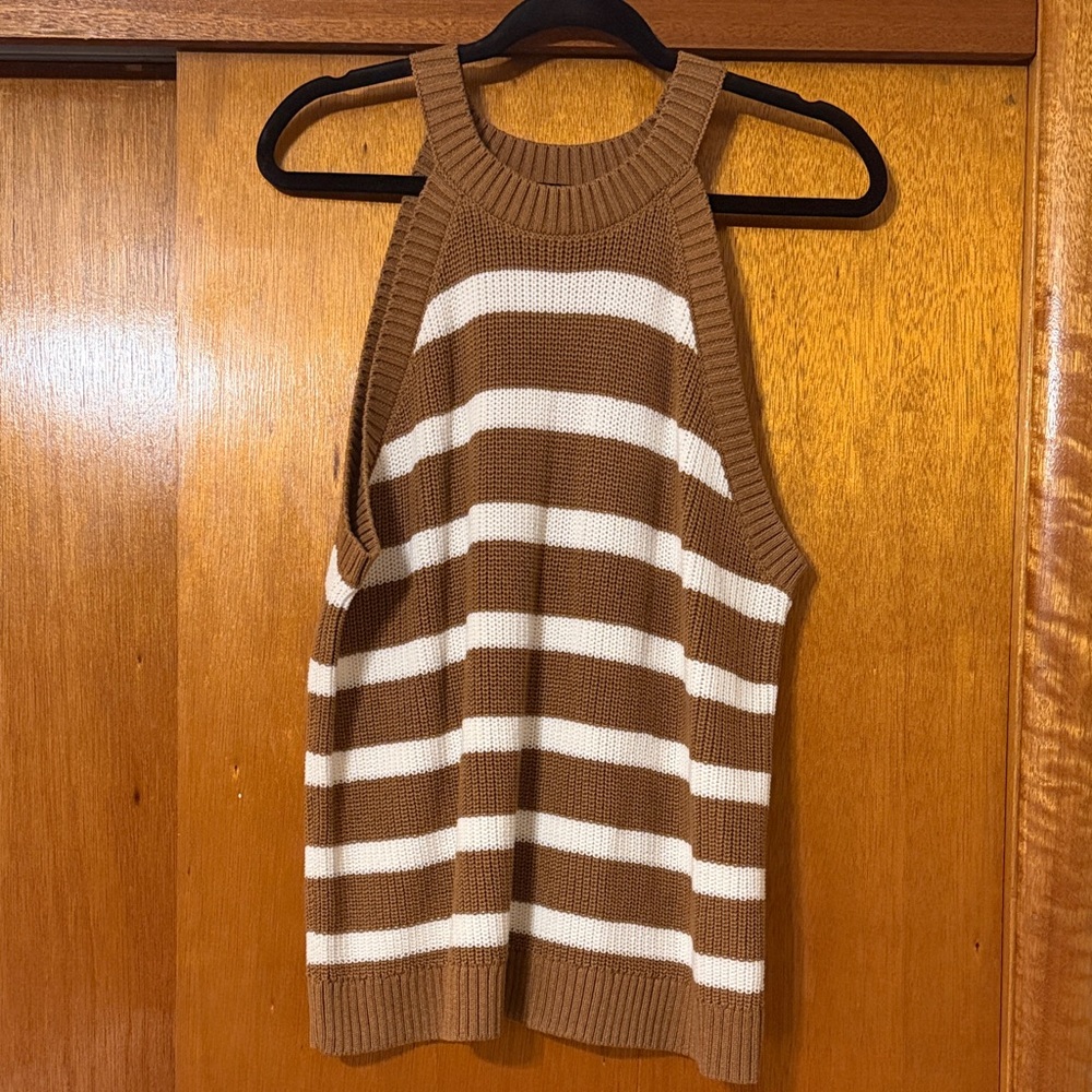 Old Navy Brown and White Knit Tank Sweater